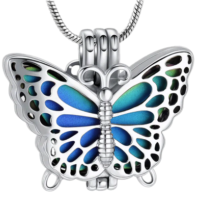 silver-tone rainbow butterfly locket necklace