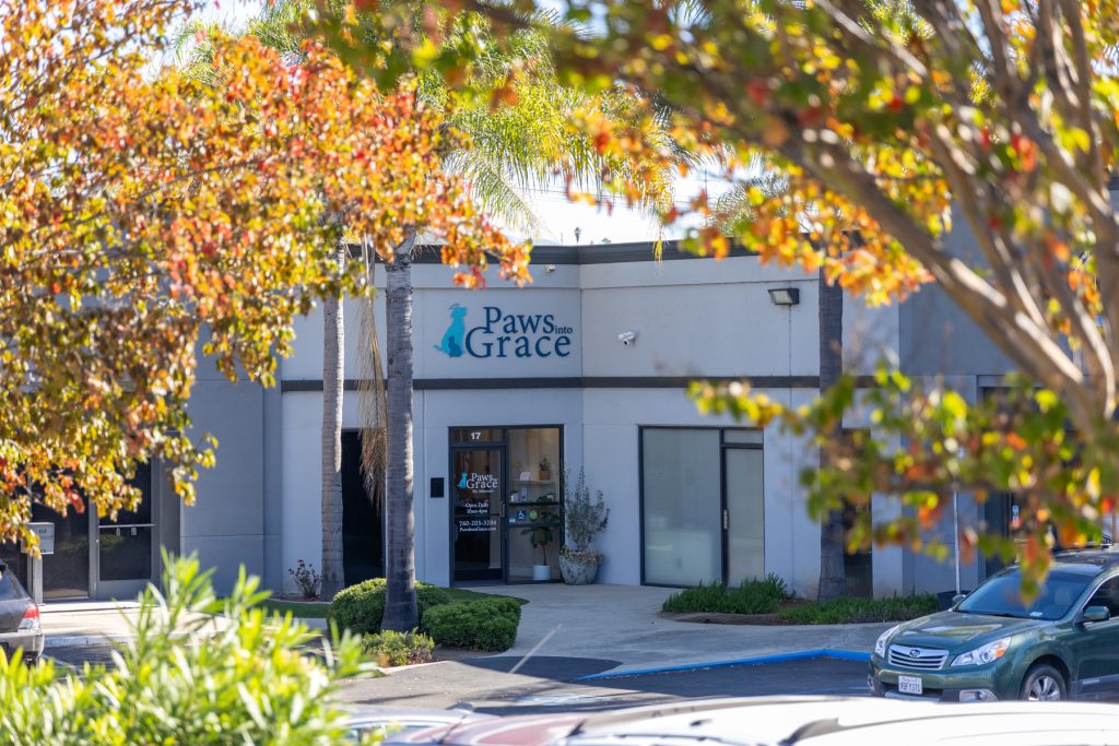 Paws Into Grace pet aftercare facility viewed from the parking lot